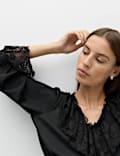 Satin Lace V Neck Ruffle Blouse
