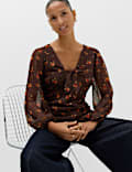 Printed V Neck Fitted Top