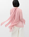 Draped Tie Neck Longline Blouse