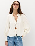 Tie Neck Blouson Sleeve Blouse