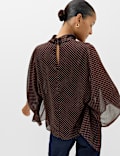Polka Dot Cowl Neck Draped Cape Blouse