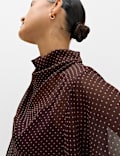 Polka Dot Cowl Neck Draped Cape Blouse