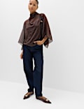 Polka Dot Cowl Neck Draped Cape Blouse