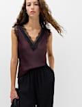 Satin V-Neck Lace Insert Cami Top