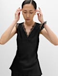 Satin V-Neck Lace Insert Cami Top