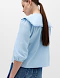 Pure Cotton Frilled Sailor Collar Shirt