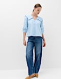 Pure Cotton Frilled Sailor Collar Shirt