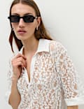 Cotton Blend Lace Collared Top