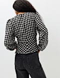Checked Gathered Waisted Blouson Sleeve Blouse