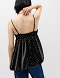 Satin Polka Dot Asymmetric Bubble Hem Cami Top