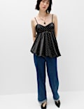 Satin Polka Dot Asymmetric Bubble Hem Cami Top