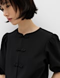 Knot Button Detail Puff Sleeve Top
