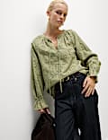 Pure Cotton Appliqu&eacute; Tie Neck Blouse