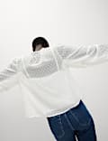 Dobby Textured V-Neck Long Sleeve Blouse