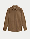 Suede Collared Button Through Shirt