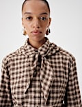 Cotton Blend Check Tie Neck Fitted Shirt