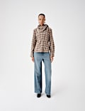 Cotton Blend Check Tie Neck Fitted Shirt