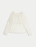 Blouse à encolure ronde, ornée de dentelle