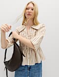 Linen Rich Patterned Shirred Blouse