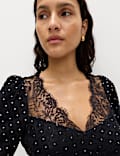 Polka Dot Lace Insert Tie Detail Top