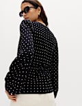 Polka Dot Lace Insert Tie Detail Top