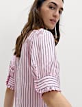 Striped Collared Frill Detail Shirt