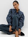 Pure Cotton Checked Tie Neck Shirt