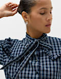 Pure Cotton Checked Tie Neck Shirt