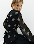 Floral High Neck Button Detail Top