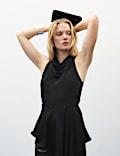 Cowl Neck Tie Back Asymmetric Top