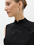 Satin Jacquard High Neck Mandarin Detail Top