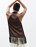 Satin Cowl Neck Fringe Detail Cami Top