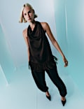 Satin Cowl Neck Fringe Detail Cami Top