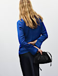 Satin High Neck Padded Shoulder Top