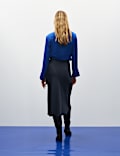 Satin High Neck Padded Shoulder Top