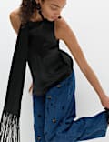 Satin Halter Neck Scarf Detail Top