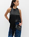 Satin Halter Neck Scarf Detail Top