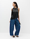 Satin Halter Neck Scarf Detail Top