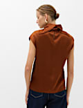 Satin High Neck Scarf Detail Top