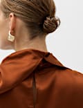 Satin High Neck Scarf Detail Top
