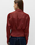 Satin Collared Button Through Waisted Shirt
