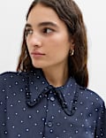 Satin Polka Dot Collared Frill Detail Shirt