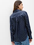 Satin Polka Dot Collared Frill Detail Shirt