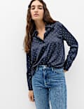 Satin Polka Dot Collared Frill Detail Shirt