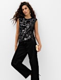 Sequin Round Neck Fringe Detail Shell Top