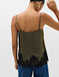 Satin V Neck Lace Insert Longline Cami Top