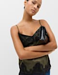 Satin V Neck Lace Insert Longline Cami Top