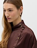 Satin Funnel Neck Button Detail Shirt
