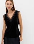 Velvet V Neck Lace Insert Cami Top