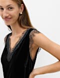 Velvet V Neck Lace Insert Cami Top